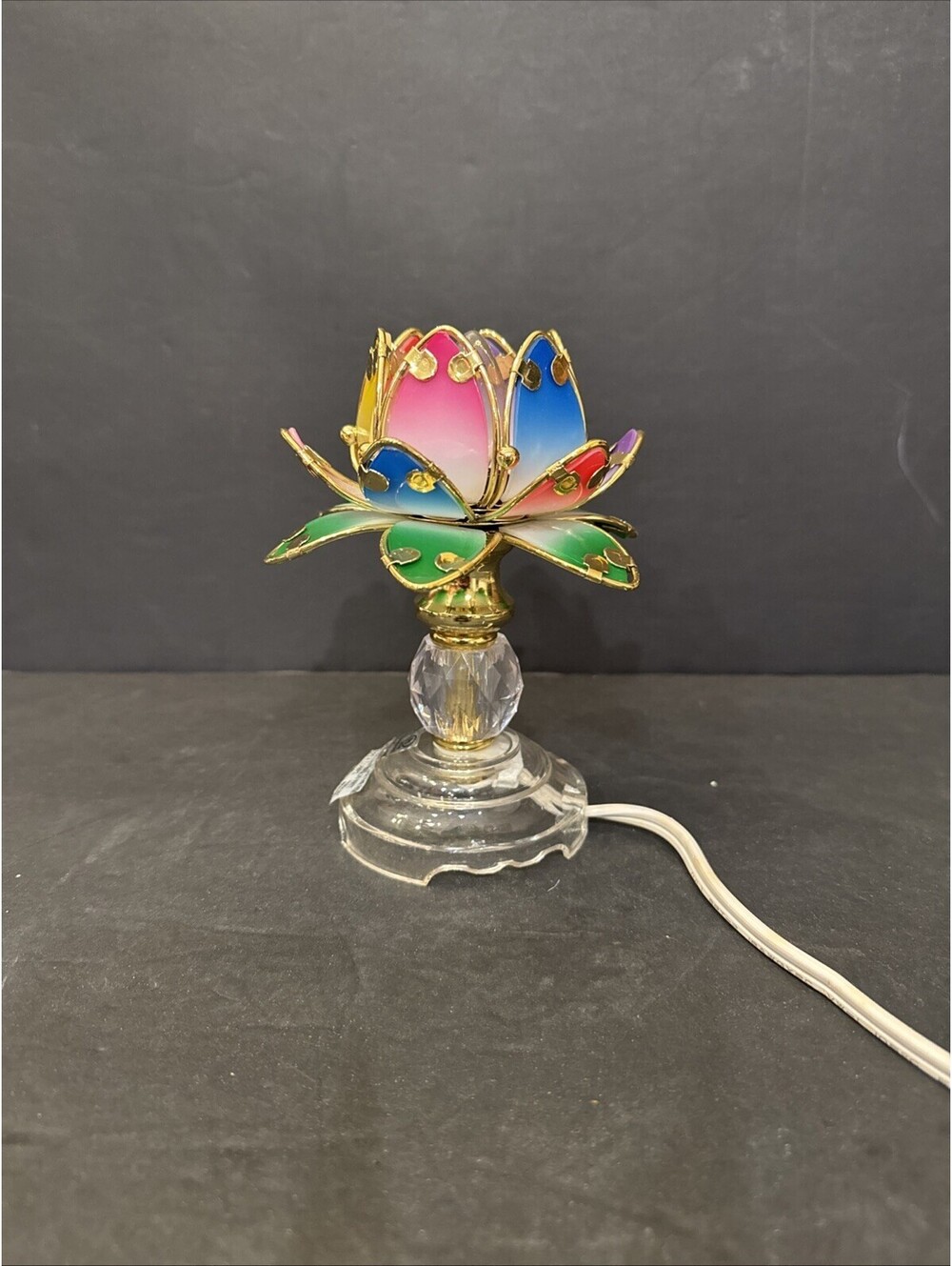 Buddhist Altar Lotus Flower Lamp Multicolored 6”